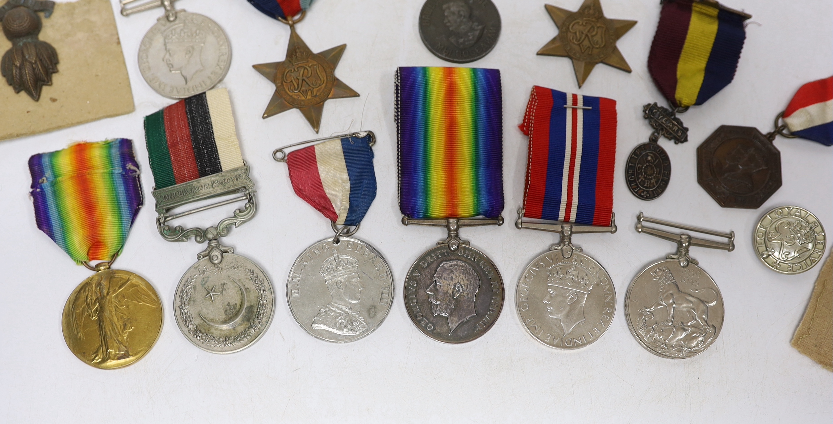 Twelve medals including; a British War Medal, a Victory Medal, three 1939-45 War Medals, two 1939-45 Stars, an Edward VIII Coronation Medal, a Soviet Stalin Victory medal, a Pakistan General Service Medal, a George VI Co